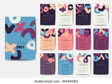 Geometric 2017 year calendar in bright colors