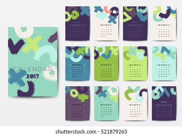 Geometric 2017 year calendar in bright colors