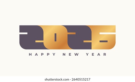 Geometric 2026 typography with alternating gold and dark shapes, set against a soft ivory background. Sleek, modern, and festive. ideal for New Year cards, banners, or elegant branding.