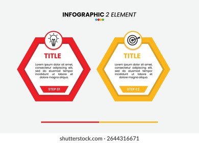 Geometric 2-step infographic template in vibrant colors. Perfect for illustrating processes, comparisons, or options in presentations, business reports, and educational content. Easily customizable