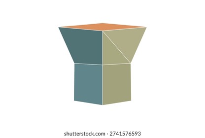 Geometric 3 D Shape with Blue Green and Orange Polyhedral Sections
