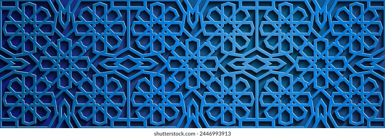 Geometric 3d arabic islamic blue pattern, Pattern Asia of Turkish, Indonesia, Persian, Malaysia, Arabic and Ottoman decorative background. Arabic ornaments. Patterns backgrounds and wallpapers.