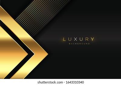 Geometric 3d background with glossy gold element. Vector geometric illustration of golden shapes textured with golden glittering dots. Elegant wallpaper template