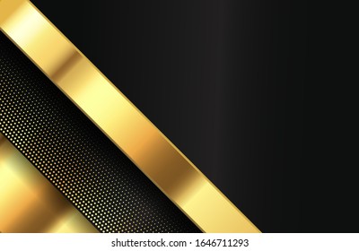 Geometrischer 3D-Hintergrund mit glänzendem goldenem Element. Geometrische Vektorillustration der goldenen Formen, die mit goldenen, glitzernden Punkten strukturiert sind. Elegante Bildschirmhintergrund