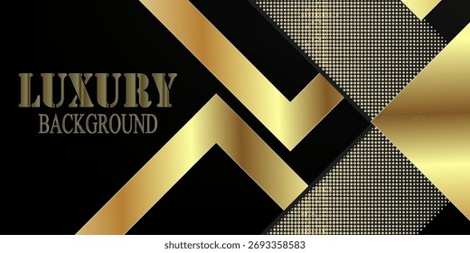 Geometric 3d background with glossy gold element. Vector geometric illustration of golden shapes textured with golden glittering dots. Elegant wallpaper template