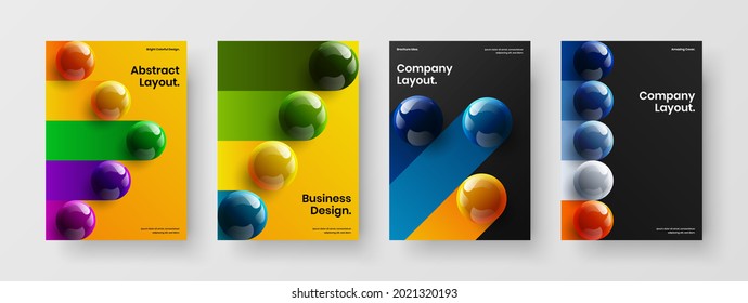 Geometrische 3D-Kugeln, Journal-Titelbild-Vorlagensammlung. Trendy Poster Vektordesign Konzept Komposition.