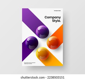 Concepto de póster geométrico de bolas 3D. Diseño vectorial de diseño A4 de cubierta brillante.