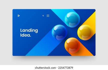 Geometric 3D balls site screen layout. Original horizontal cover design vector illustration.