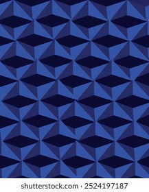 Un patrón geométrico de pared azul 3D con Formas hexagonales entrelazadas, con diferentes tonos de azul y sutiles sombras para crear profundidad y dimensión. El diseño ofrece un diseño moderno Listo para imprimir 