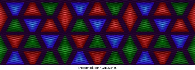 Geometric 3D colorful pattern imitating embroidery.