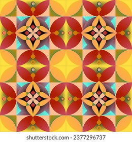 Geometric 3D colorful pattern imitating embroidery.