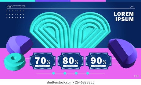 Geometric 3D Composition with Discount Labels Design