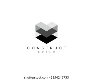 Geometric 3d construct logo design template for business identity. Modern structure vector design symbol. 