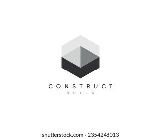 Plantilla de diseño de logotipo de construcción 3d geométrica para identidad empresarial. Símbolo de diseño vectorial de estructura moderna. 