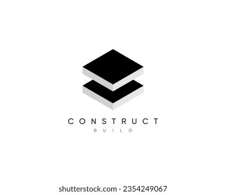 Plantilla de diseño de logotipo de construcción 3d geométrica para identidad empresarial. Símbolo de diseño vectorial de estructura moderna. 