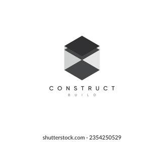 Geometric 3d construct logo design template for business identity. Modern structure vector design symbol. 