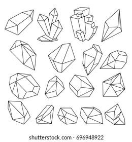 Geometric 3d crystal line shapes vector set. Crystal graphic line, geometric polygon illustration