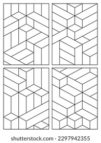 Geometric 3D cubes coloring pages for kids