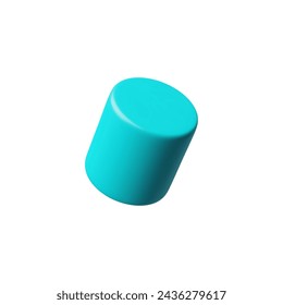 Geometric 3D figure of a cylinder in blue color on an isolated background. Three-dimensional figure in the style of brutalism. Realistic vector illustration.