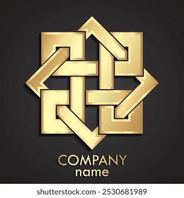 Diseño geométrico del logotipo lineal cuadrado de oro 3D