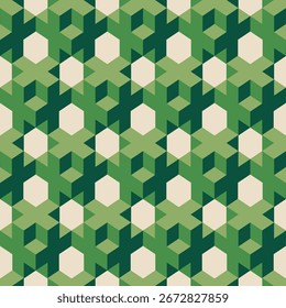Geometric 3D Hexagon Star Abstract Pattern in Green and Beige Background
