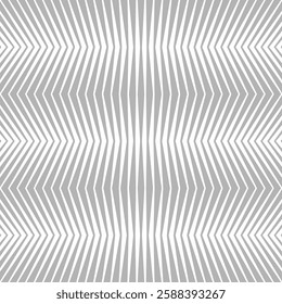 Geometric 3D illusion parallel perspective lines background. Abstract wavy shape grille lattice. Cornered monochrome seamless pattern.