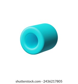 Geometric 3D illustration depicting a blue cylinder with a central hole on an isolated background, done in a brutalist style. Vector design element.