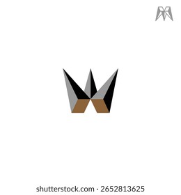 Logotipo geométrico de la corona de la letra W o M 3D con el fondo blanco. 