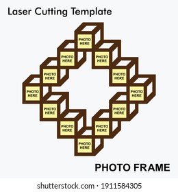 Geometric 3D looking Laser cut photo frame design template.Creative beautiful frame for home and wall decor. Laser cut photo frame mockup template design for mdf and acrylic cutting.