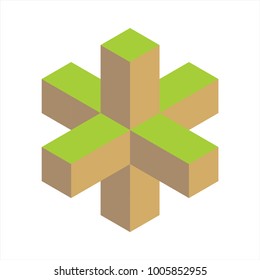 Geometric 3D object optical illusion. Vector illustration, 3D cube idea