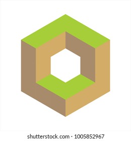 Geometric 3D object optical illusion. Vector illustration, 3D cube idea