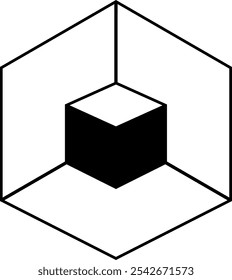 Ilusión óptica geométrica del objeto 3D. Ilustración vectorial, idea de cubo 3D