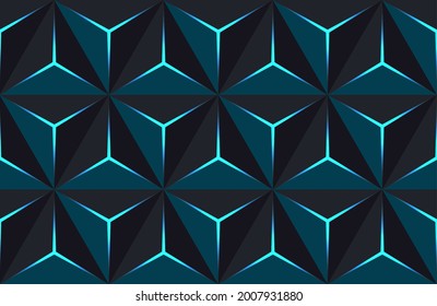 Geometric 3D Pattern with Basic Shapes. Background with luxury dark polygonal texture and blue triangle lines. Abstract Premium triangles design low poly surface, vector illustration