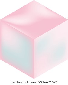 Geometrischer 3D-rosa Würfel, einzelne Vektorgrafik. Der schicke Würfel für die originelle Dekoration.  Halbleiter Würfel mit rosa und blauen Farben. 3D-Spielzeugwürfel