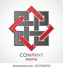 geometric 3d red gray color square linear logo design