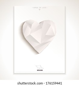 Geometric 3D sculpture white heart, symbol of love. Vector eps10