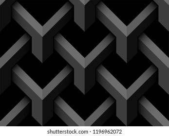 Geometric 3d seamless background. Black texture. Vector illustration