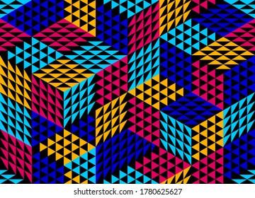 Geometric 3D seamless pattern with cubes, rhombus and triangles boxes blocks vector background, architecture and construction, wallpaper design.