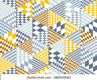 Geometric 3D seamless pattern with cubes, rhombus and triangles boxes blocks vector background, architecture and construction, wallpaper design.