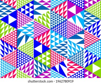 Geometric 3D seamless pattern with cubes, rhombus and triangles boxes blocks vector background, architecture and construction, wallpaper design.
