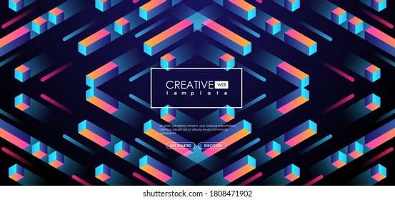 formas geométricas 3d, cubos y composición dinámica para folletos o web, plantilla futurista. Resumen de fondo isométrico geométrico colorido.
