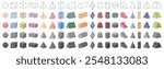 Geometric 3D shapes, solid and contours objects. Vector cube, rectangular and triangular, pentagonal and hexagonal parallelepipeds, truncated and regular cones and pyramids, cylinder and octahedron