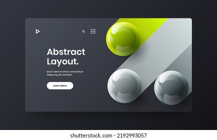 Geometric 3D spheres leaflet layout. Colorful landing page design vector concept.