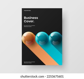 Concepto de panfleto de esferas geométricas 3D. Plantilla de diseño de vectores A4 de la portada original de la empresa.