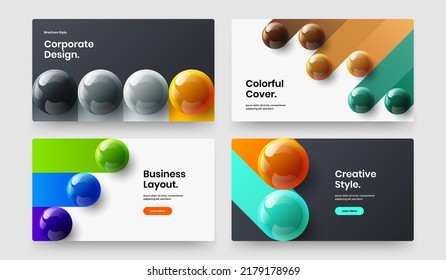 Geometric 3D spheres postcard illustration composition. Creative company identity vector design concept set.