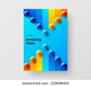 Geometric 3D spheres poster template. Bright cover A4 vector design illustration.