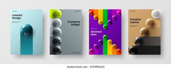 Geometric 3D spheres presentation illustration composition. Premium company cover design vector template bundle.