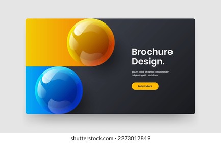 Concepto de pantalla de sitio de esferas 3D geométricas. Diseño vectorial de diseño de identidad de empresa limpio.
