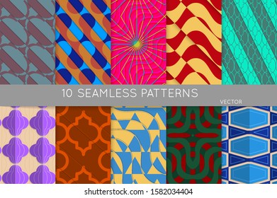 Geometric 3D tileable texture with fold and realistic shadow. Collection of seamless patterns. Set of retro backgrounds and wallpapers. Properly grouped and layered drag and drop to the swatch pallet.