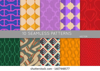 Geometric 3D tileable texture with fold and realistic shadow. Collection of seamless patterns. Set of retro backgrounds and wallpapers. Properly grouped and layered drag and drop to the swatch pallet.